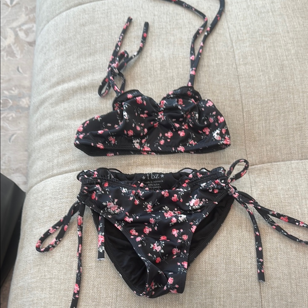 Flowers by Zoe Black and Pink Floral Kids Bikini